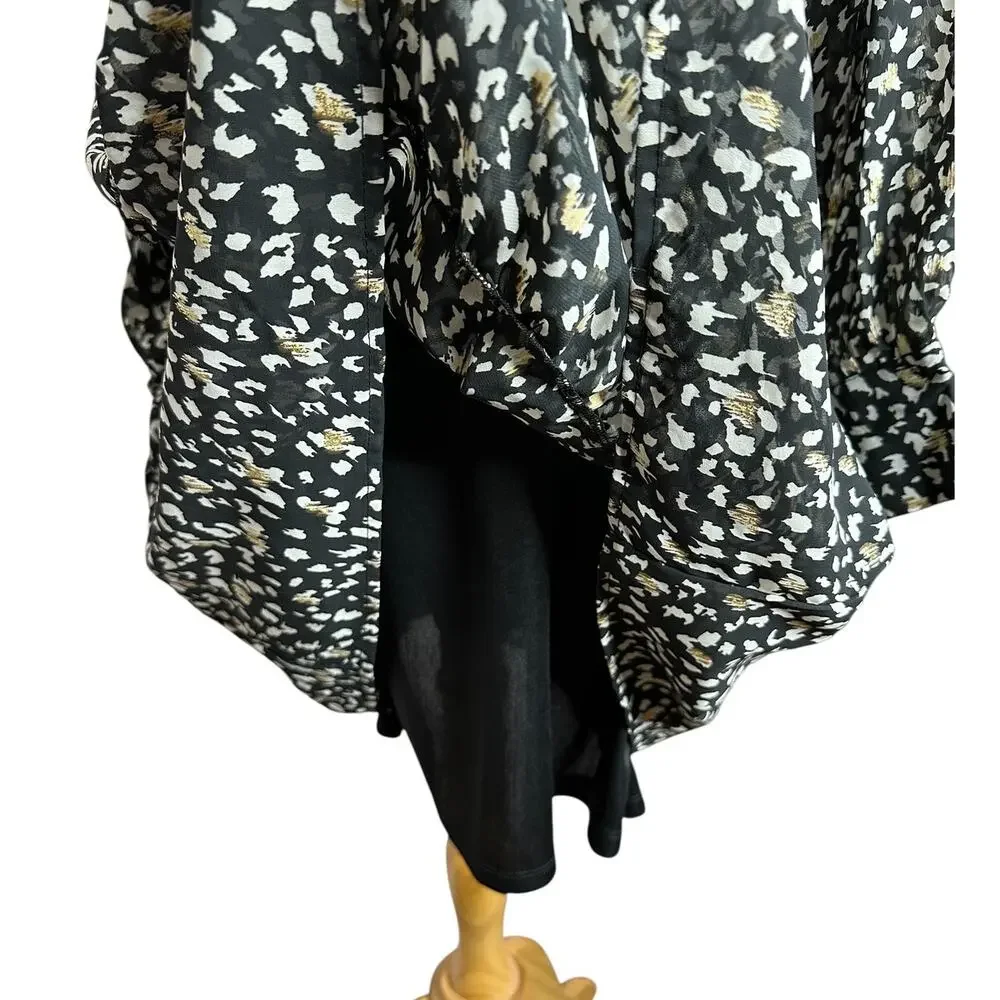 NWOT New York & Company Spotted Mock Neck Long Sleeve Black Gold Dress Size XL